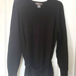 Black long sleeve belted sweater with detail